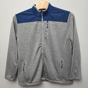 Orvis Mens XXL Full Zip Fleece Jacket Grey Navy Blue Mock Neck 1522009(F21)